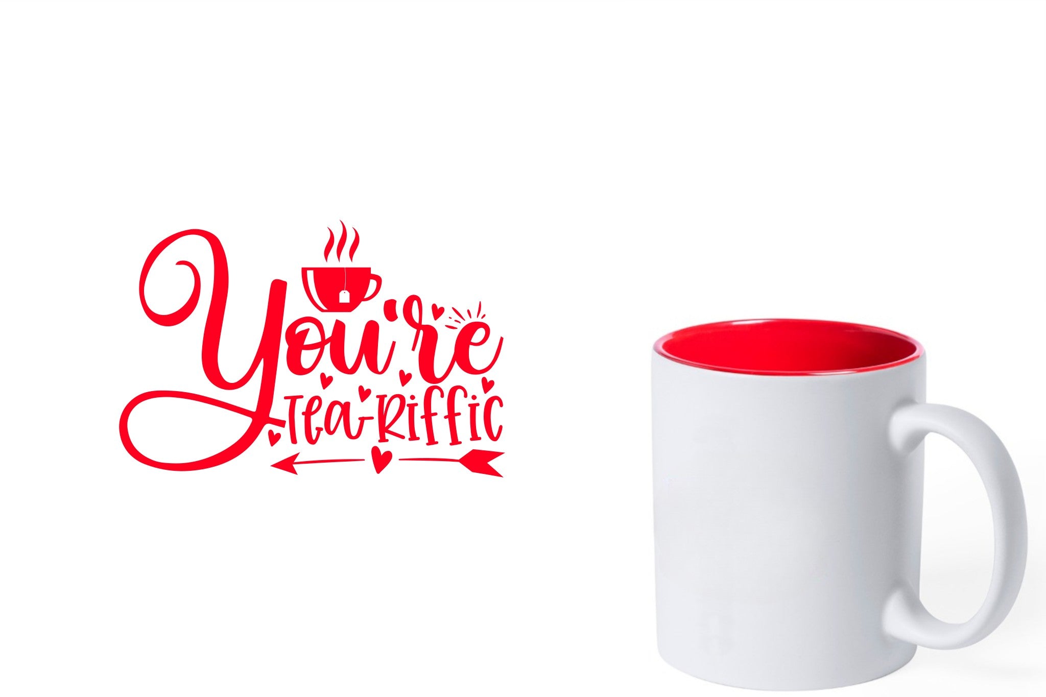 witte keramische mok met rode gravure  'You're teariffic'.
