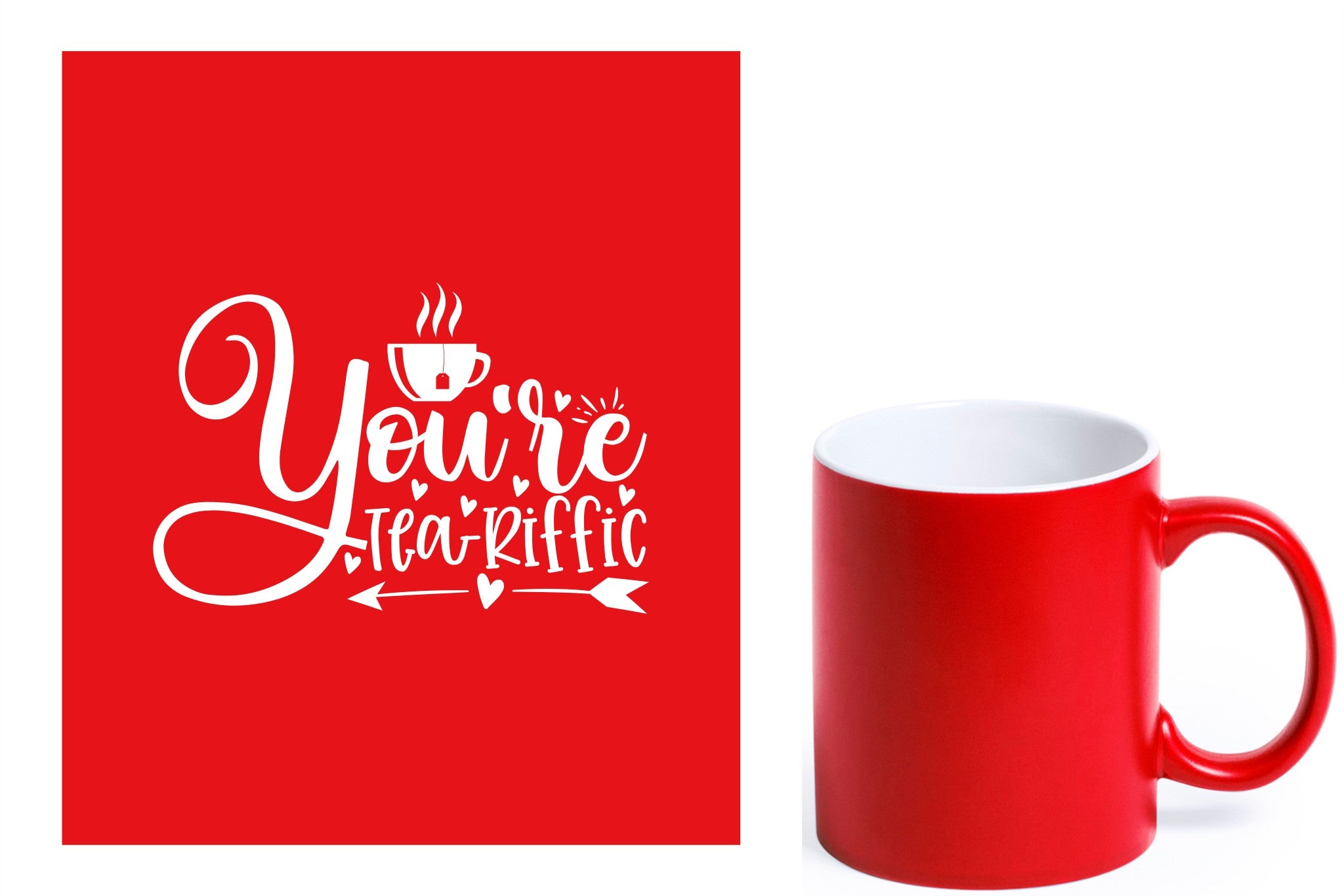 rode keramische mok met witte gravure  'You're teariffic'.