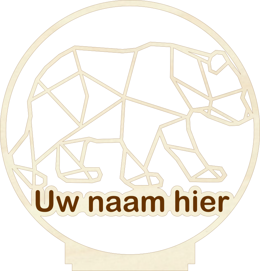 Houten geometrische beer gepersonaliseerd met naam.