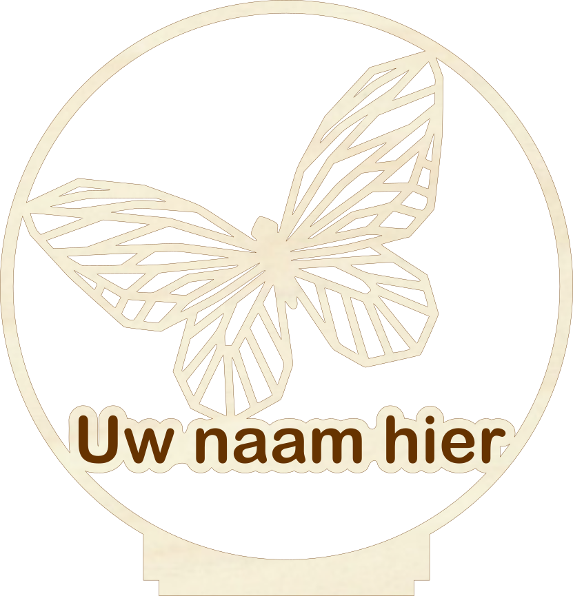 Houten geometrische vlinder gepersonaliseerd met naam.